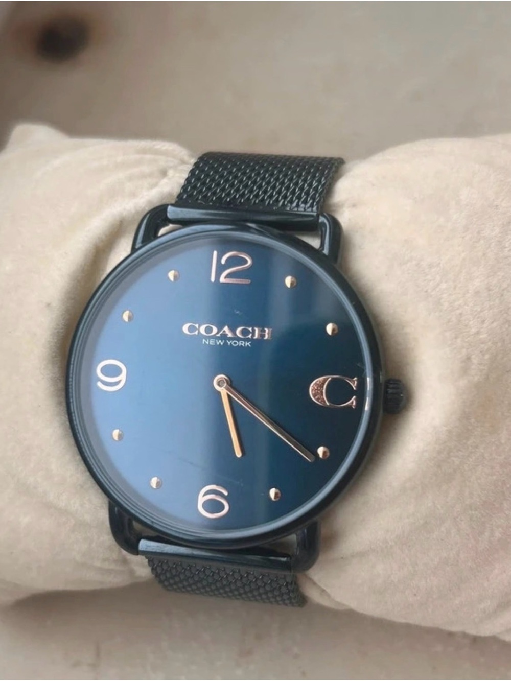 Coach unisex Black Mesh Strap Watch with Rose Gold Accents